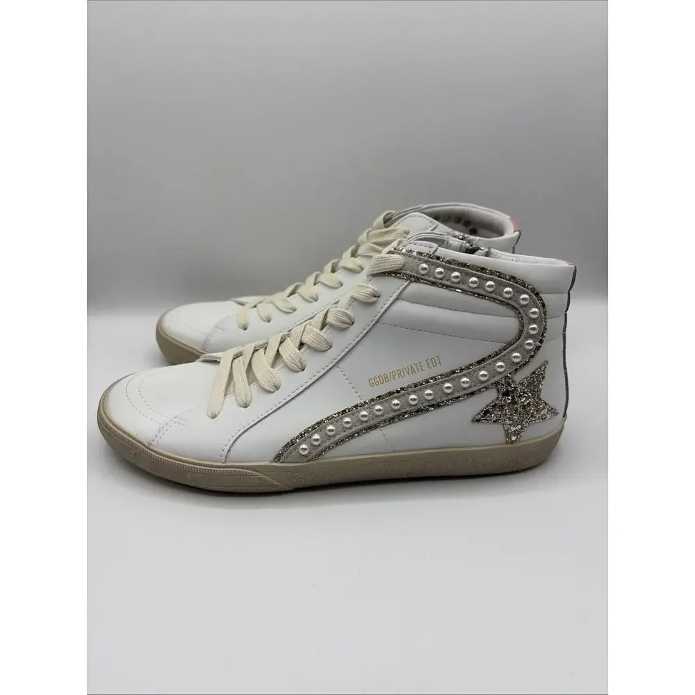 Golden Goose Limited Edition Pearl & Pink embellishments High Top Sz 41 EUR